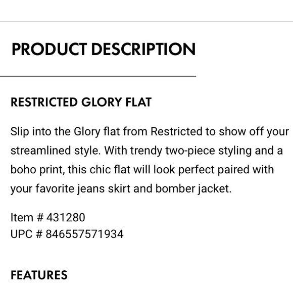 Restricted Glory Flat size 8 NWOB - Picture 5 of 11